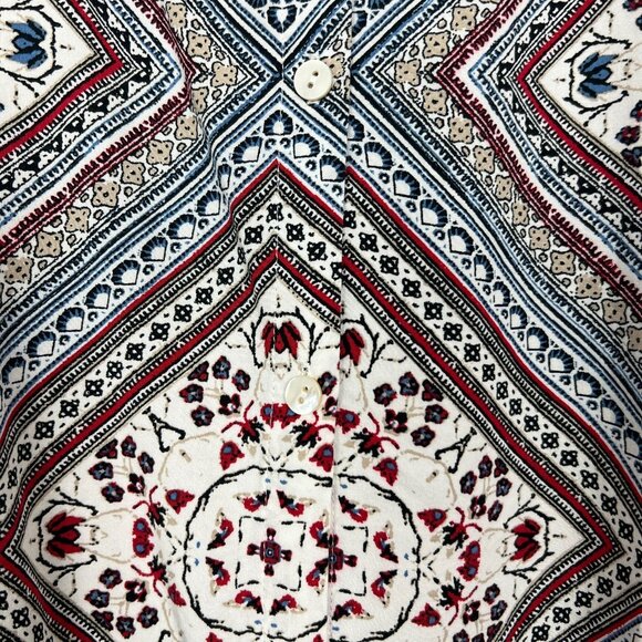 J Jill Blouse Top Womens 3X Red Blue Floral 3/4 Sleeve Button Back Slit High Low - Picture 6 of 9